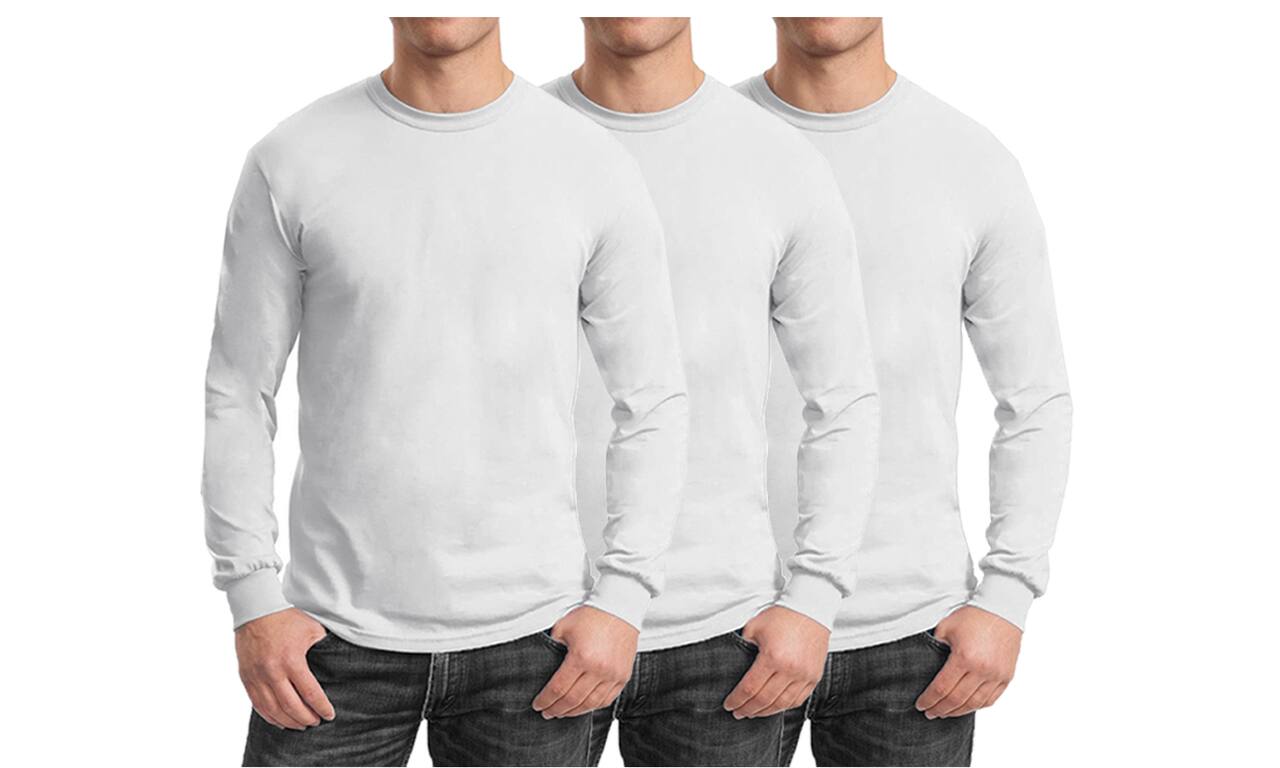 Galaxy By Harvic Long Sleeve Crew Neck Men's Egyptian Cotton-Blend T-Shirt 3 Pack